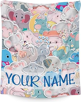 Personalized Elephant Blanket Gifts with Name - 40"x50" Cute Throw for Women Girls - Colorful Soft Fuzzy Blankets for Bed, Couch & Living Room