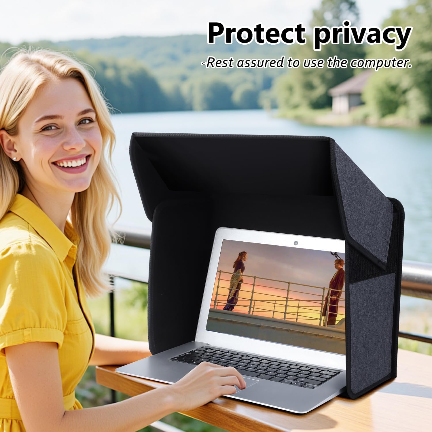 Portable Laptop Sun Shade Foldable Laptop Sun Shade for Working Outside Computer Screen Glare Protection for Computer Privacy Hood Cover,with Glare Reduction 12-14in(Patent Pending)