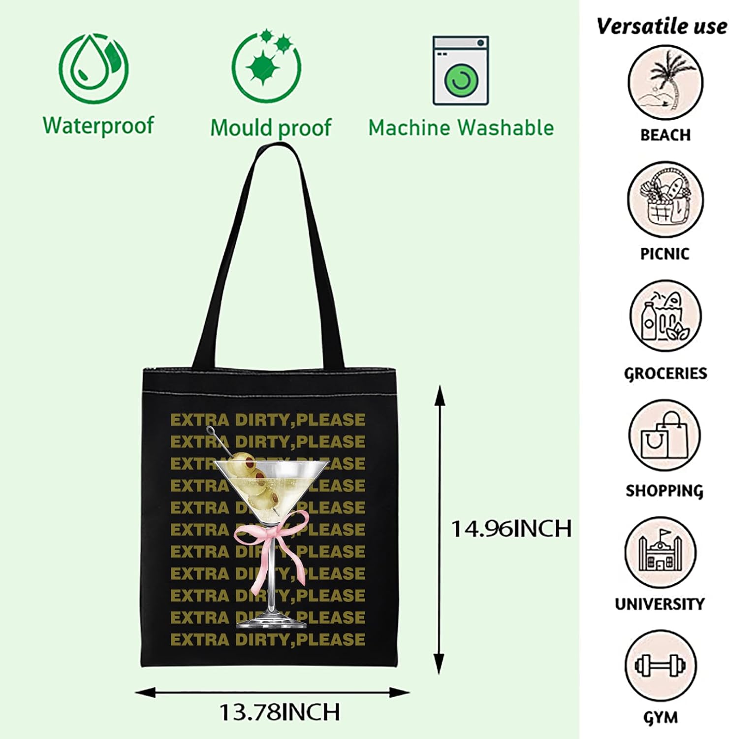 Filthy Martini Gift Dirty Martini Tote Bag Dirty Martini Lover Gift Martini Merch Soft Girly Handbag Cocktail Lover Gift image 4