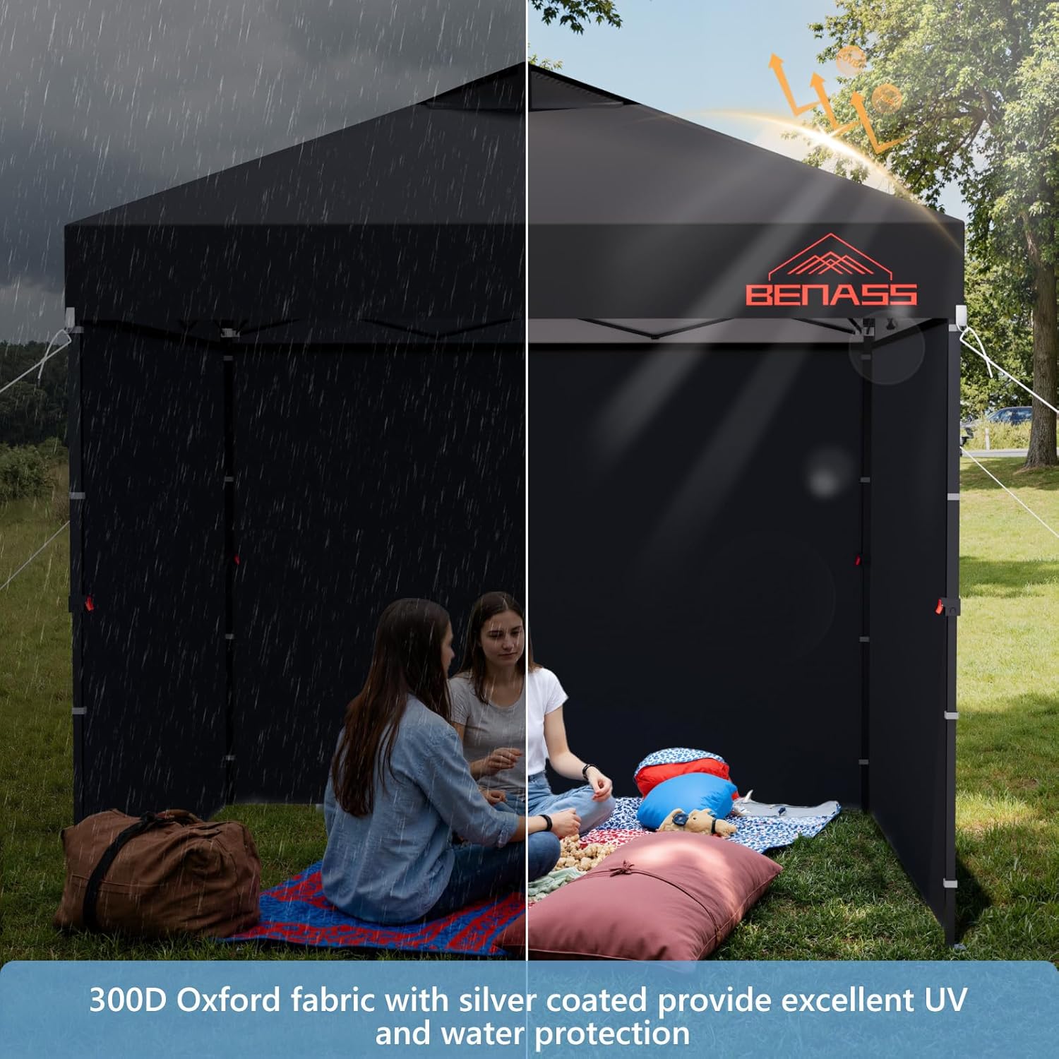 Replacement Sidewalls for 10x10 Pop Up Canopy with 1" Velcro Strip (3 Pack, Black)