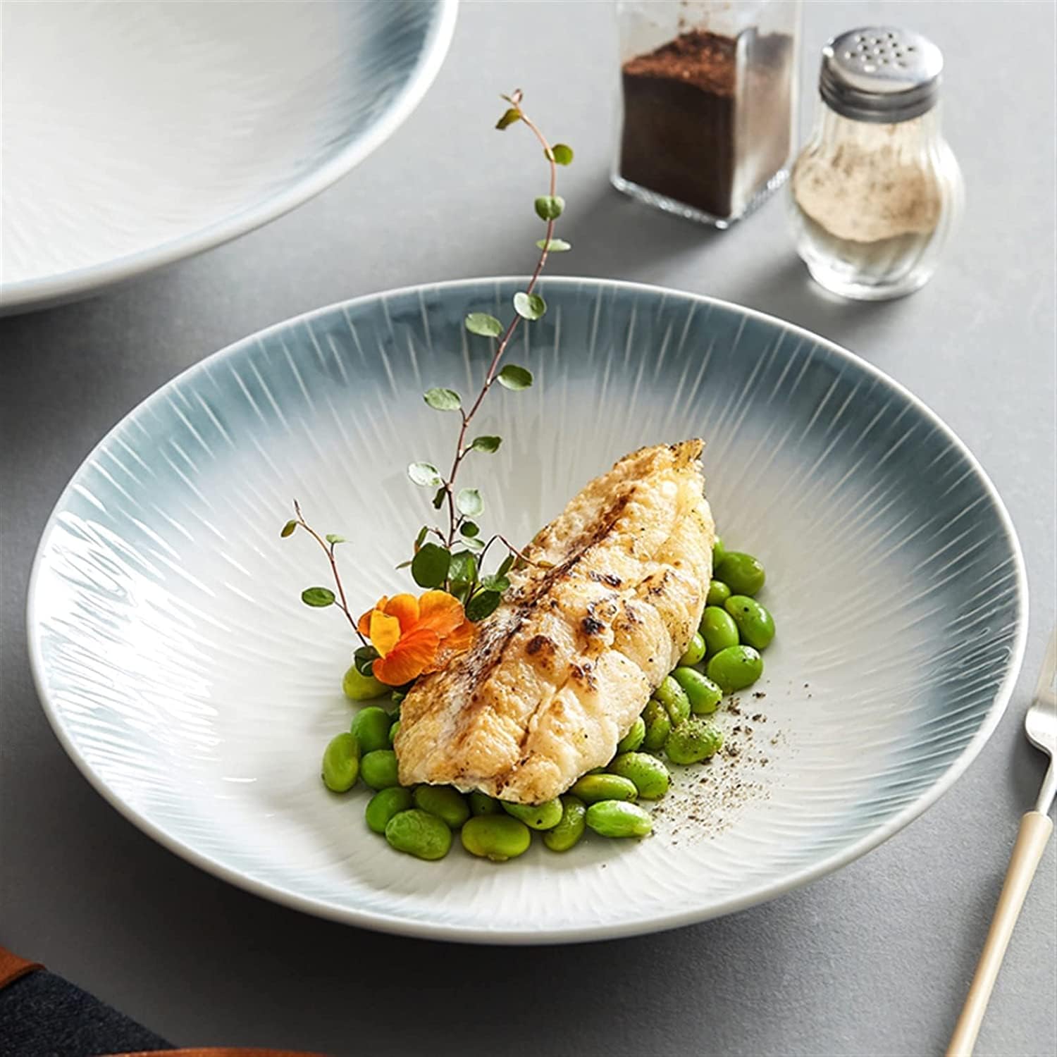 絶妙な二重目的ディナープレート、プレートディナープレート家庭用大型セラミックディナープレートレストラン磁器ラウンド蒸し魚プレート手作