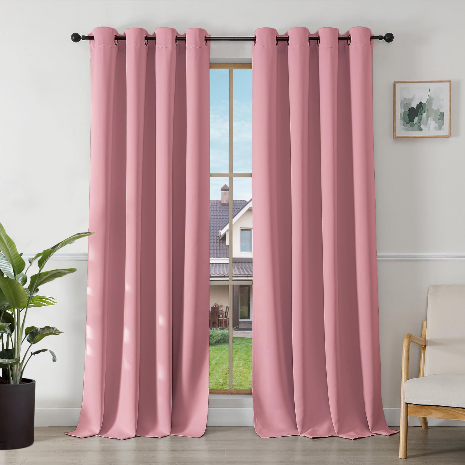 Joydeco Blackout Curtains for Bedroom 55 x 94 Inch, Eyelet Thermal Insulated Energy-saving Drapes for Room Darkening Light Filtering, Long Window Treatments 94 Inch Drop, 2 Panels - Dream Pink — image 1