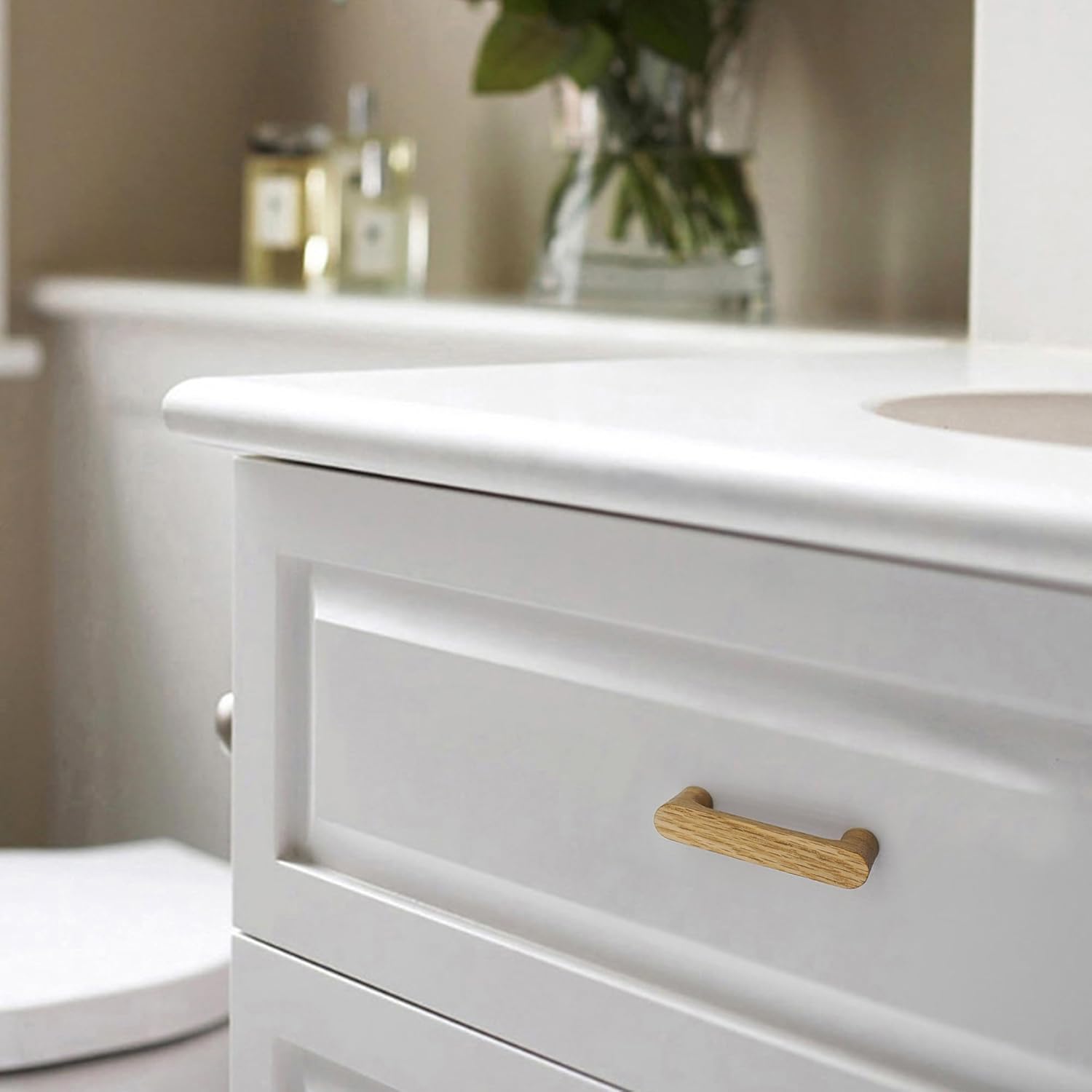 6 Pack White Oak Wood Drawer Pulls Handes Rustic Cabinet Pulls Handles Wood Dresser Knob Kitchen Furniture Hardware (6, 7-9/16" Hole to Hole)