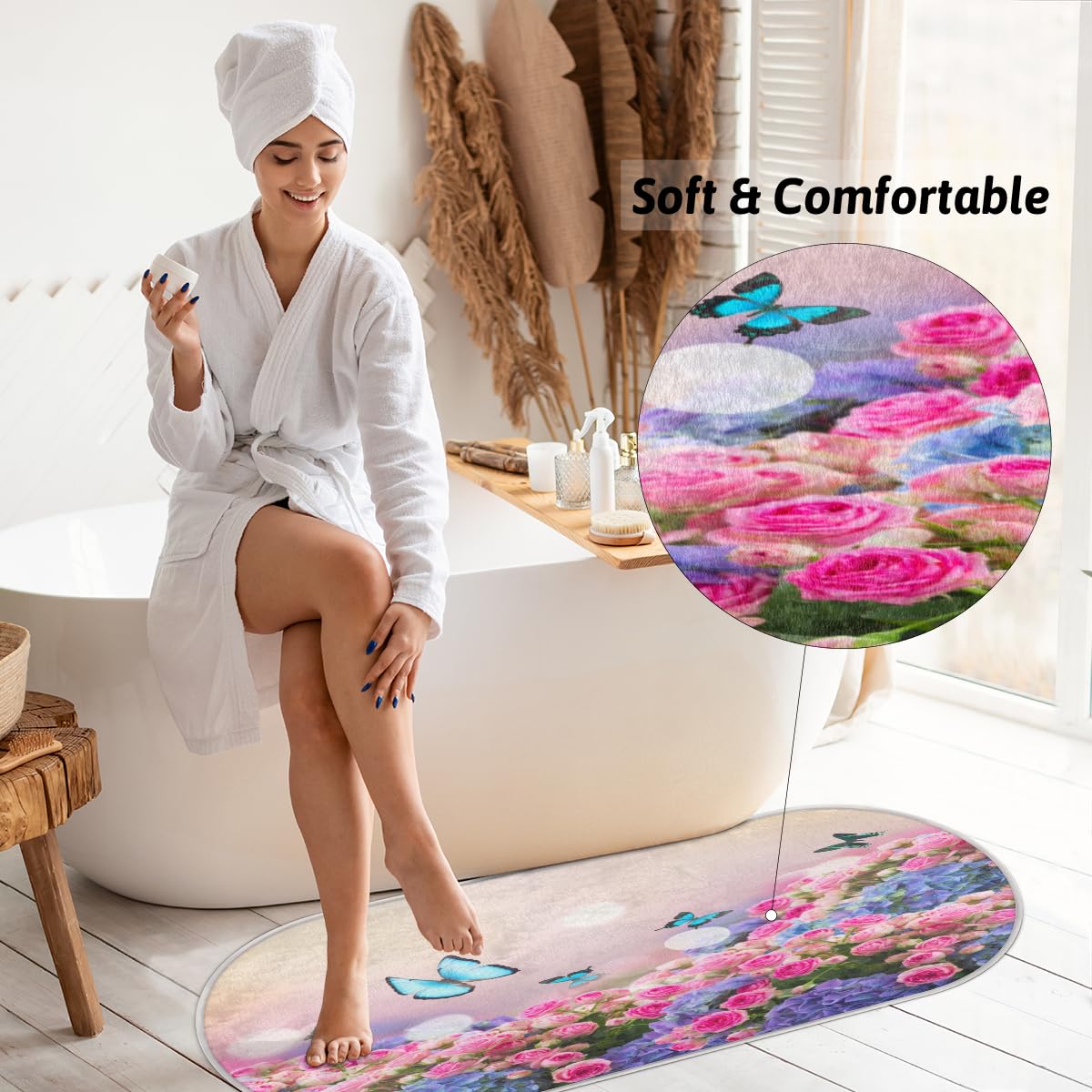 TropicalLife Róże, kwiaty, motyle, dywanik mata 50 x 120 cm, róże długie włosy pogrubione dywaniki do pokoju kuchni domu łazienki wewnątrz antypoślizgowa mata podłogowa dywaniki