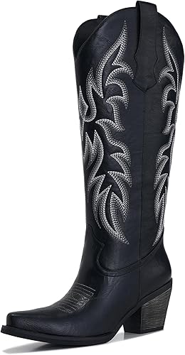AITTA Cowboy Boots for Women – Western Knee High Cowgirl Boots with Pointed Toe,