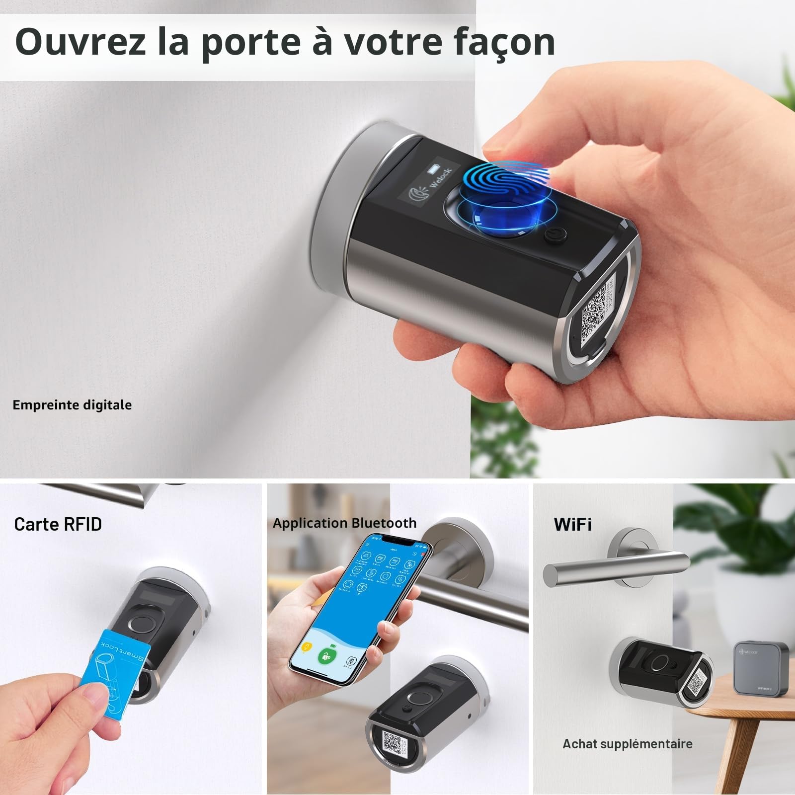WELOCK Touch41 Serrure Connectée,Serrure Biometrique,serrure Empreinte Digitale des Carte RFID,WiFi,APP,cylindre connecté porte entree 40/30 Accès Sans Clé,Smart Lock Facile à Installer