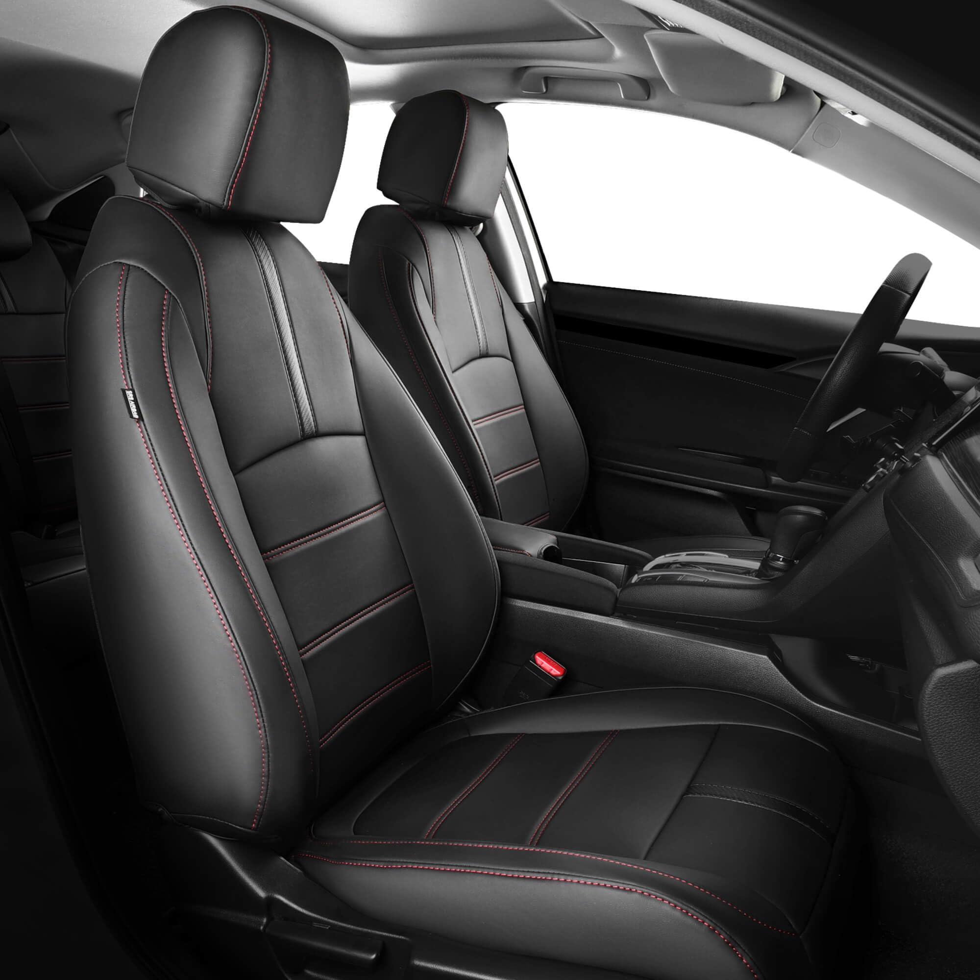 FEINEPRO Leather Seat Covers for Honda Civic Hatchback EX, EXL, Sport, Touring, 2016-2021, Car Seats Cover Full Set Seatback Waterproof, Black Red Line (60/40 Split Seatback-with Rear Armrest)