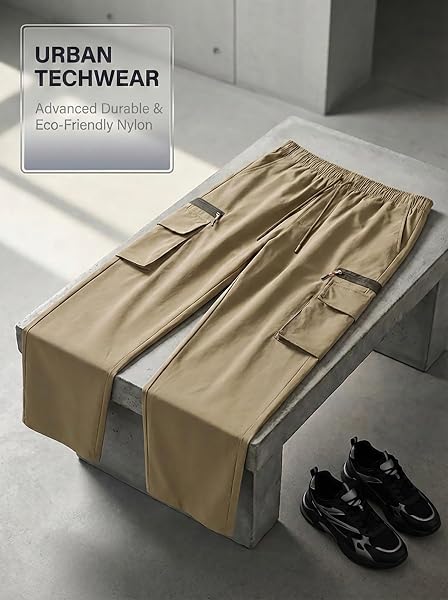 Pantaloni cargo da uomo per escursionismo, leggeri, elastici in vita, con tasche - 4