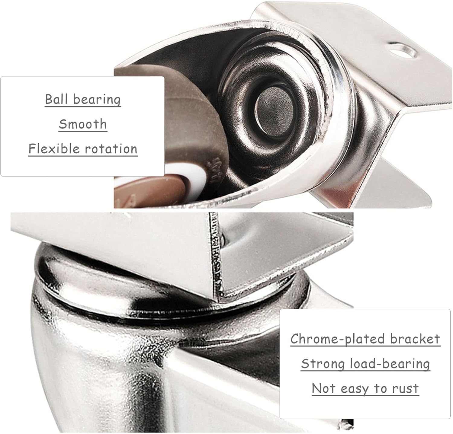 Swivel Caster Wheels for Furniture,Rubber Casters,Brake Casters (4 Pcs),Heavy Duty Casters,u-casters for DIY,Double-Layer Bearings,Free Rotation,U-18mm/0.7in-2swivel+2brake