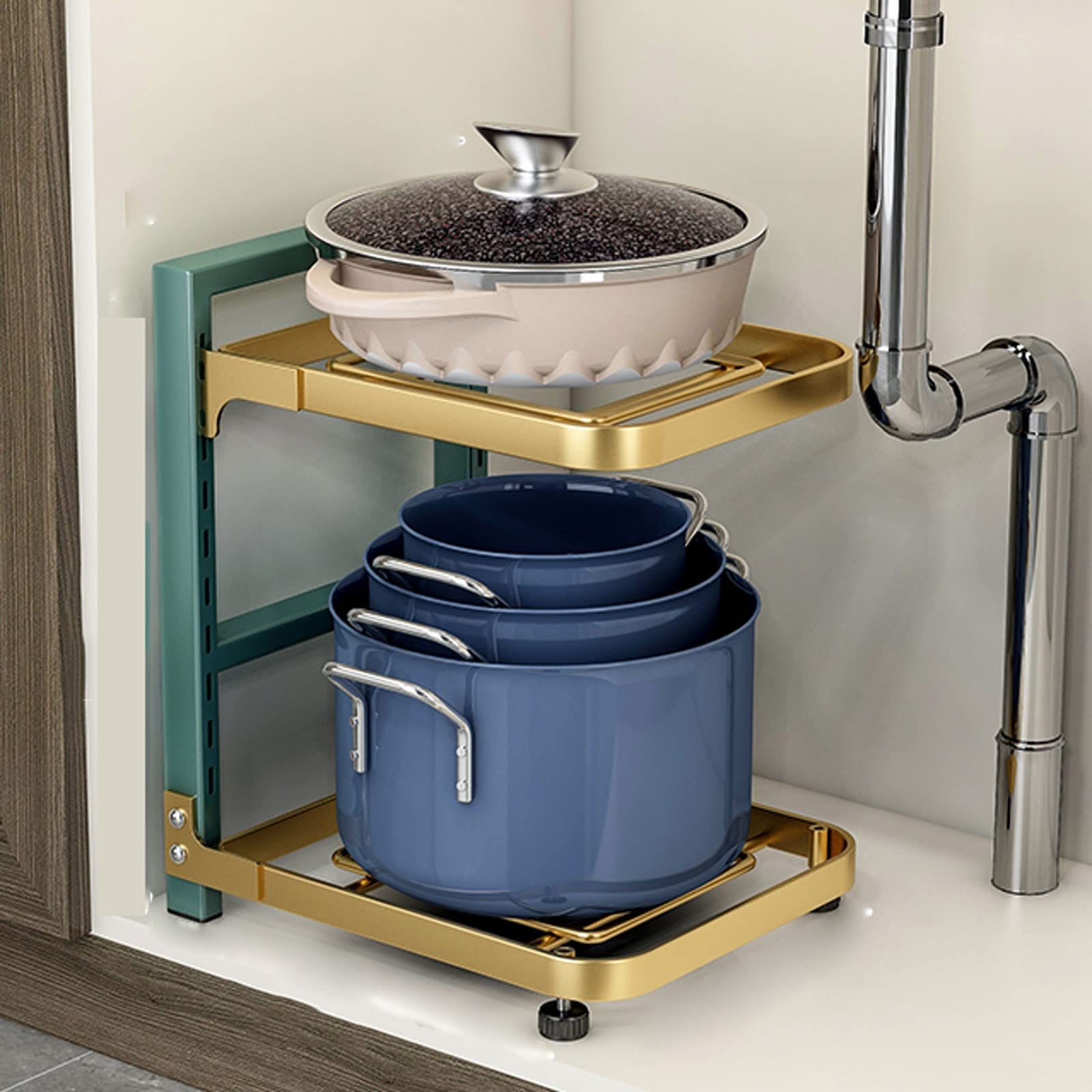 Organisateurs de rangement sous l'évier, support d'organisateur de rangement pour placard de cuisine, adapté au garde-manger, aux tiroirs d'armoire, au comptoir ou sous l'évier (couleur: noir, taill