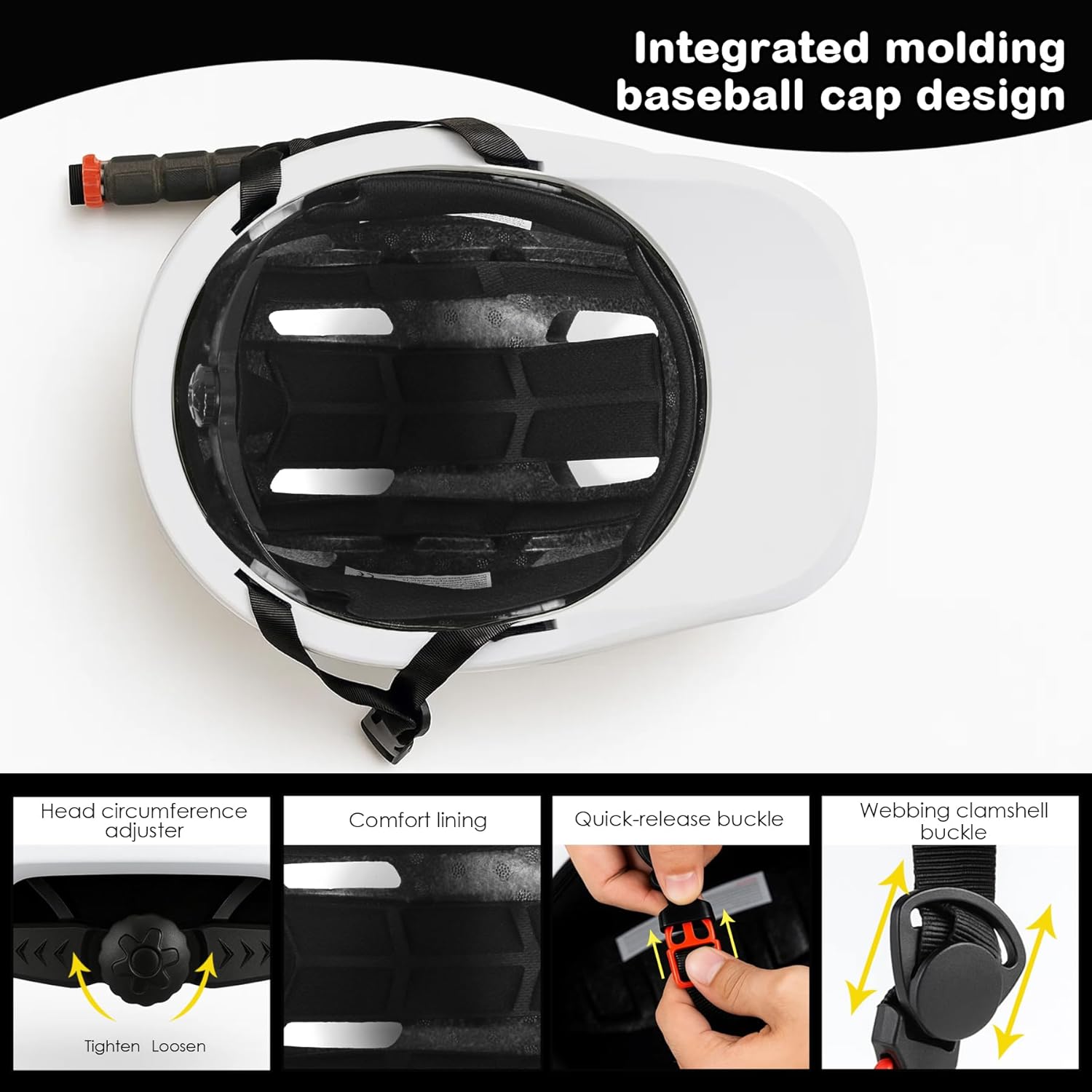 Adult Bike Helmet for Men - Women Bicycle Helmet with LED Rear Light - Certified Comfort Adjustable Baseball Cap Style Cycling Helmets for Urban Commuter Road Biking Scooter