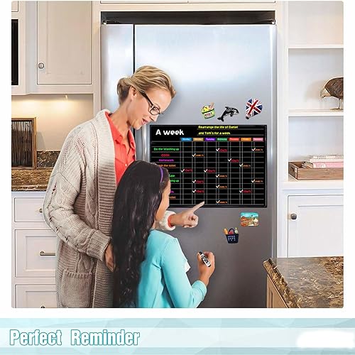 Miniatura 7 de Calendario magnético para nevera, 3 piezas de pizarra de borrado en seco de pizarra mensual y semanal reutilizable para refrigerador, incluye 6