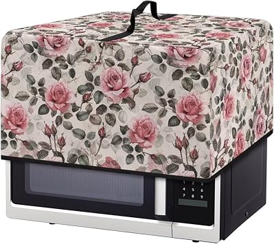 Microwave Dust Cover, Rose Heat-Resistant Waterproof Polyester Fabric Microwave Oven Dust Cover Case Dustproof Protections Protector for Microwaves Ovens