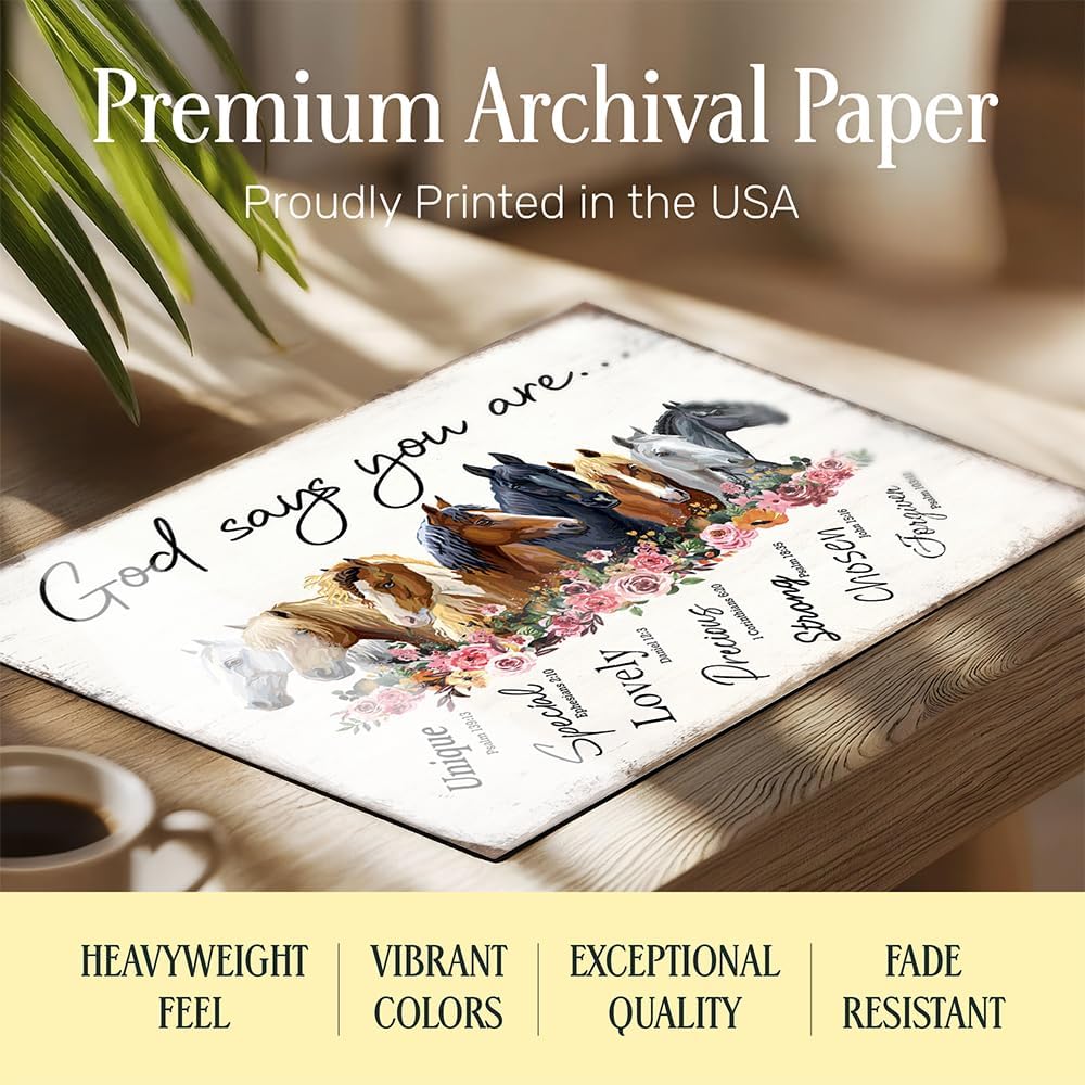 Christianity Religion Horse Wall Art 11x14 FRAMED - Inspiration spiritual Scripture Boho-chic Farmhouse - God Says You Are Girl Bedroom Decor - Shabby chic decoration - Country Western Gift for Woman