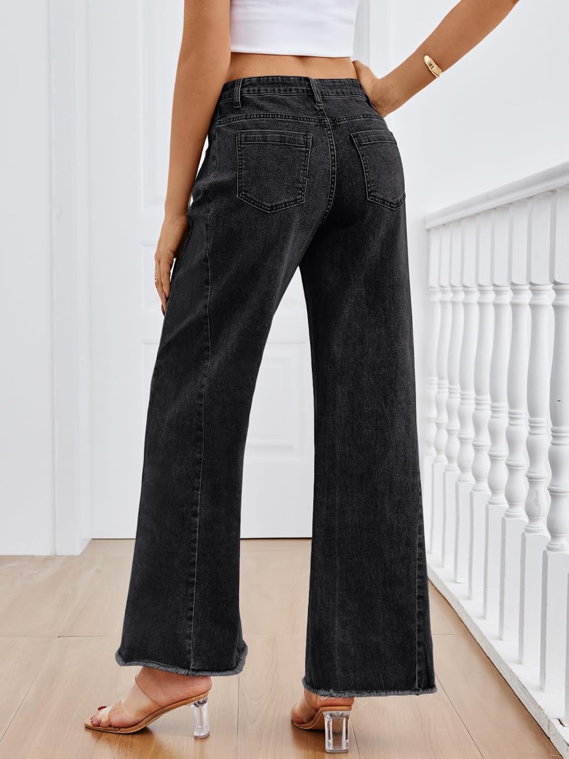 Trendy Queen Women's Wide Leg Jeans, Relaxed Loose Straight Leg with Raw Hem, Comfort Denim Pants - Image 4