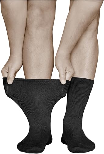 Mens Extra Wide Top Loose Fitting Diabetic Socks 3 PAIRS Non Binding Swollen Feet Ankles Legs Diabetes Cotton