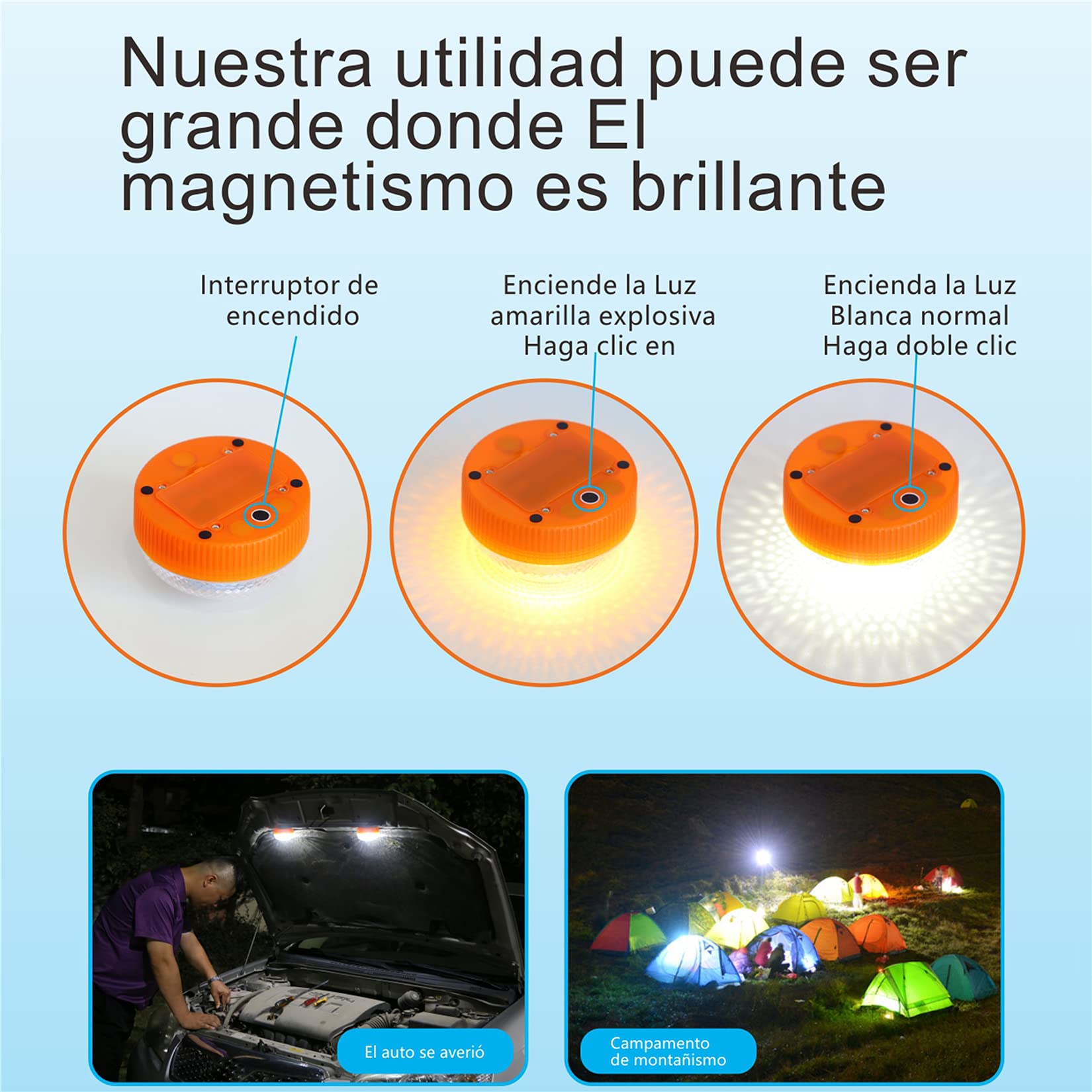 Luz de Emergencia Luz Emergencia AutóNoma Coche LáMpara De Advertencia Destello Luz PrecaucióN LED Multiusos Pequeñapara Camiones VehíCulos Emergencia AutomóViles Lámpara (Modelo con batería 4PCS)