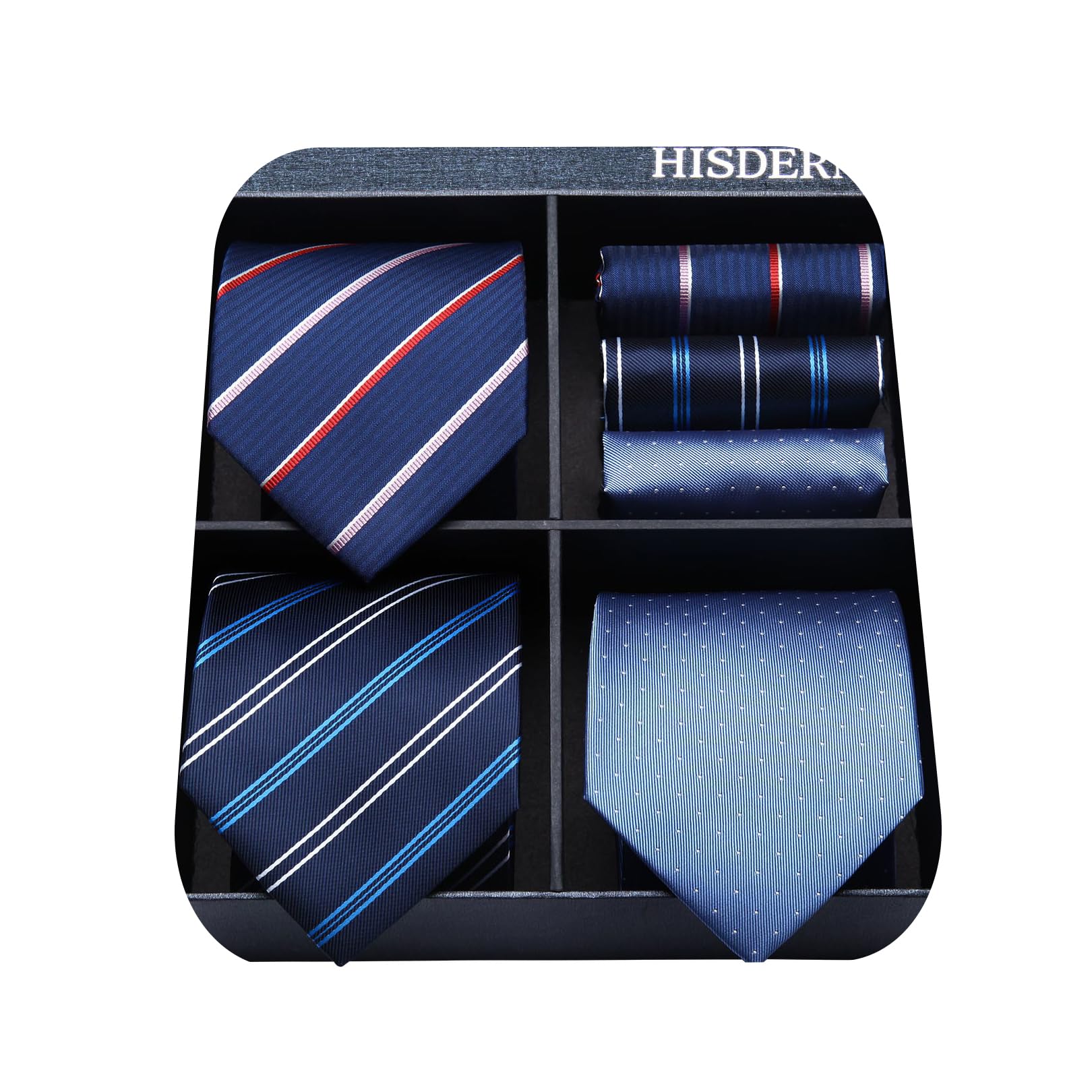 HISDERN Men's Ties Set Collection: 3 Pcs Formal Business Neckties & Pocket Squares - Polka Dot, Silk, Regular Fit - Wedding, Business, Prom - Tie Set