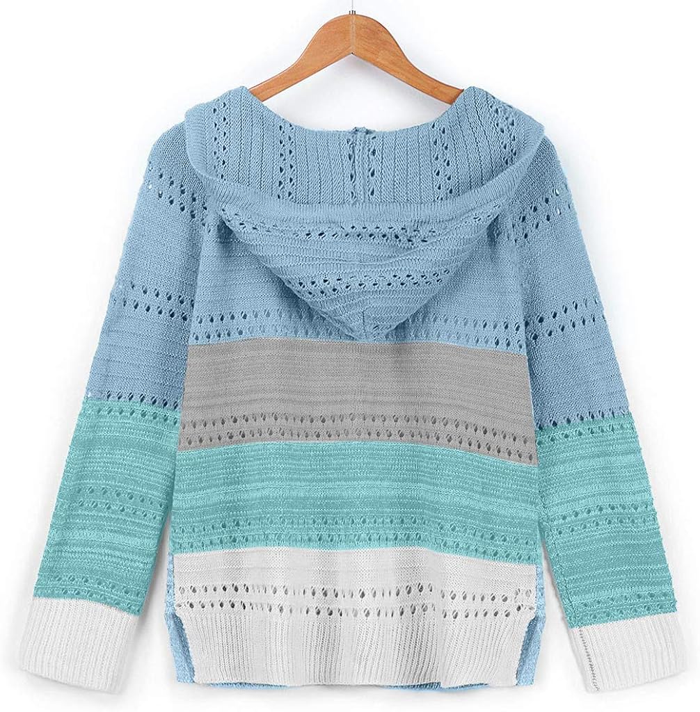 Women's Lightweight Color Block Knit Hoodies Sweaters Zip Up Hooded Shirts Sweatshirt Casual V Neck Drawstring Pullover at  Women’s Clothing store