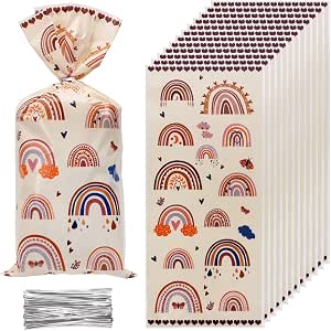 50-Pack Small Kraft Paper Cookie Bags With Stickers - Treat Favor Bags For Birthday, Wedding