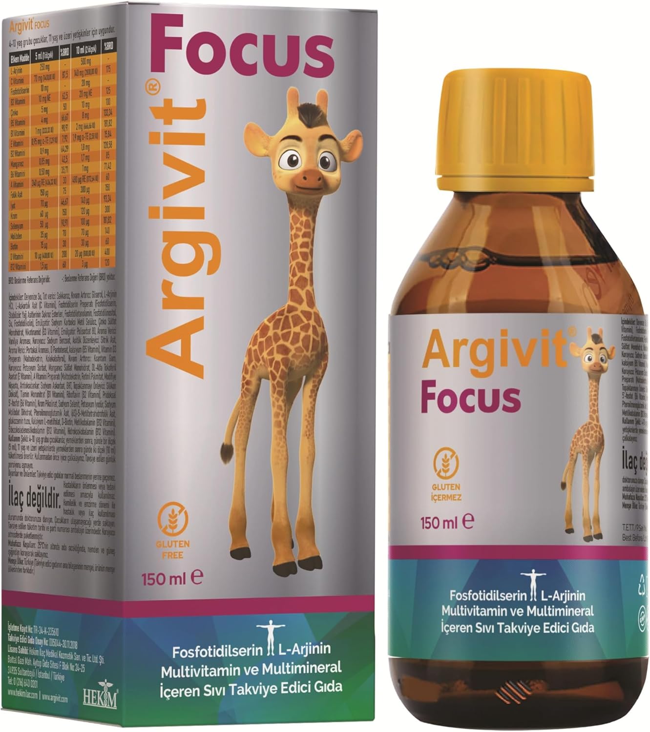 Argivit Focus Syrup, L-Arginine and Phosphatidylserine with 20 Vitamins and Minerals, Cognitive and Immune Support, Liquid Syrup, 150 ml