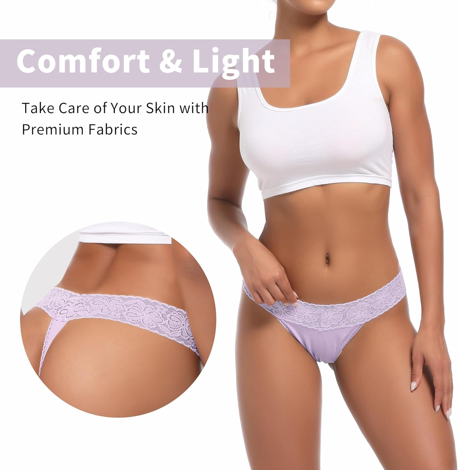 Umiehary 10 Pieces T Back Low Waist See Through V Shape Panties Underwear Lace Cotton Thongs XSmall-4XLarge - Image 2