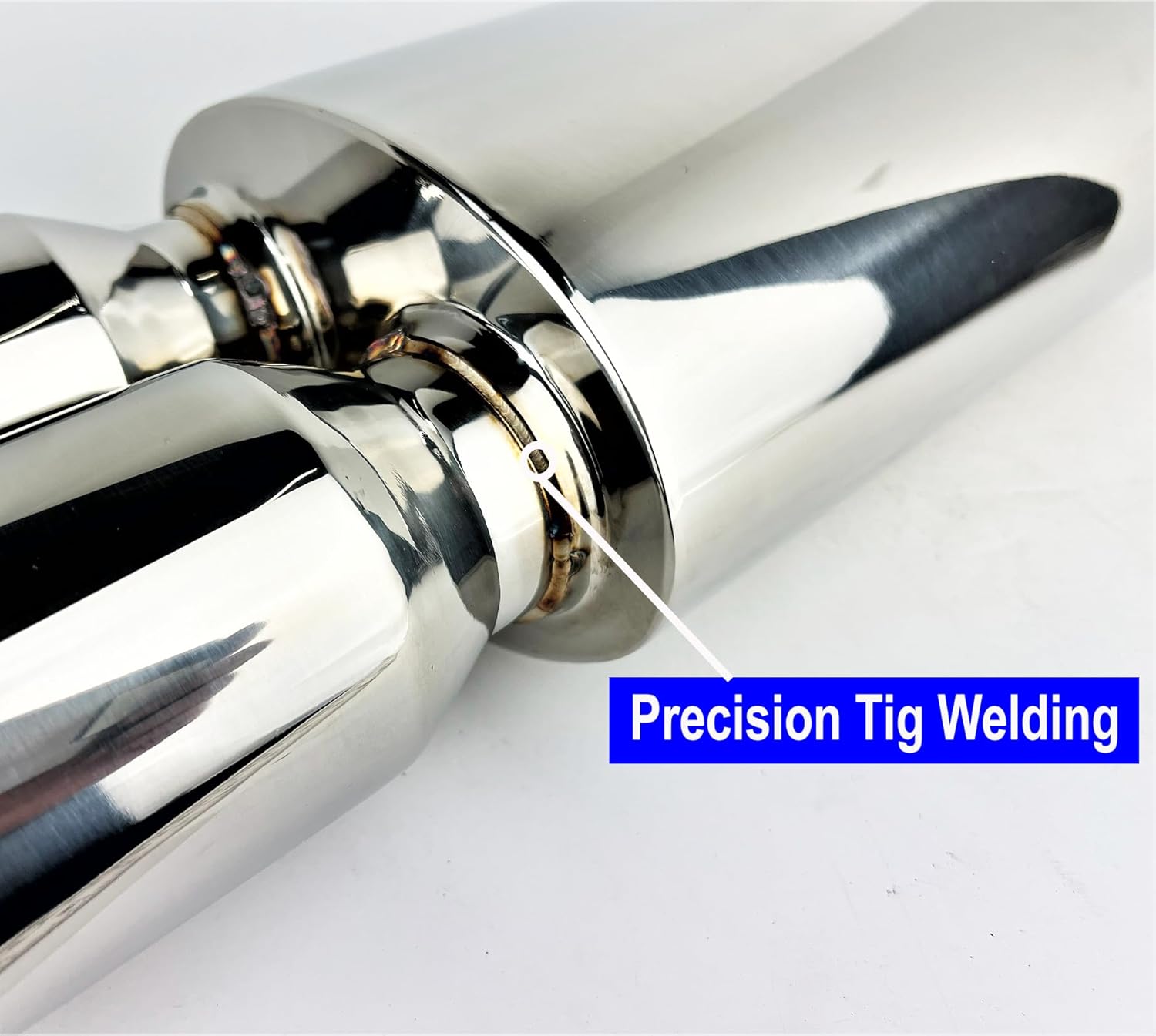 2.25 inch Inlet NETAMI NT-1040 Mirror Polished Stainless steel Performance Muffler with Dual Double Wall 3" Exhaust Tip