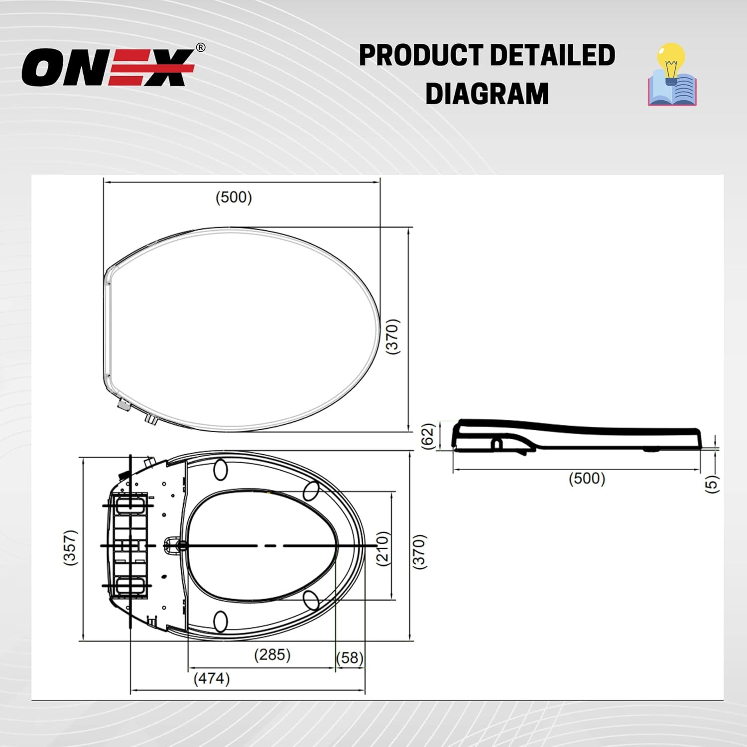 ONEX® FB106 Elongated Bidet Seat - Soft Close - Easy to Use- Self Cleaning Water Sprayer with Adjustable Water Pressure Nozzle - Female Friendly