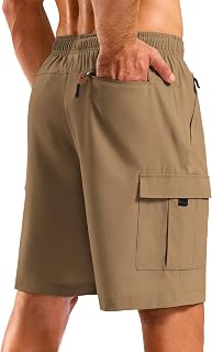 Pudolla Men's Hiking Cargo Shorts with 5 Pockets Lightweight Casual Shorts | 9" Water Resistant Elastic Waistband with Drawstring Stretch Outdoor Work Travel Fishing Camping