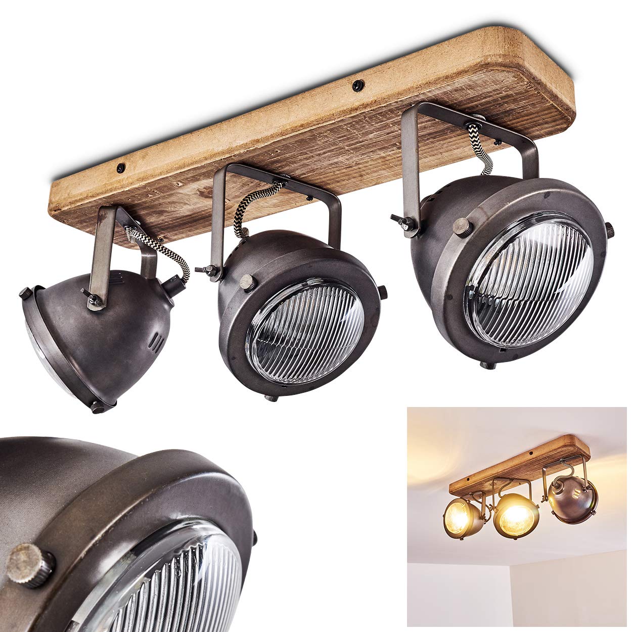 Ceiling Light Glostrup, Dimmable Metal/Wood Ceiling Light - View #5