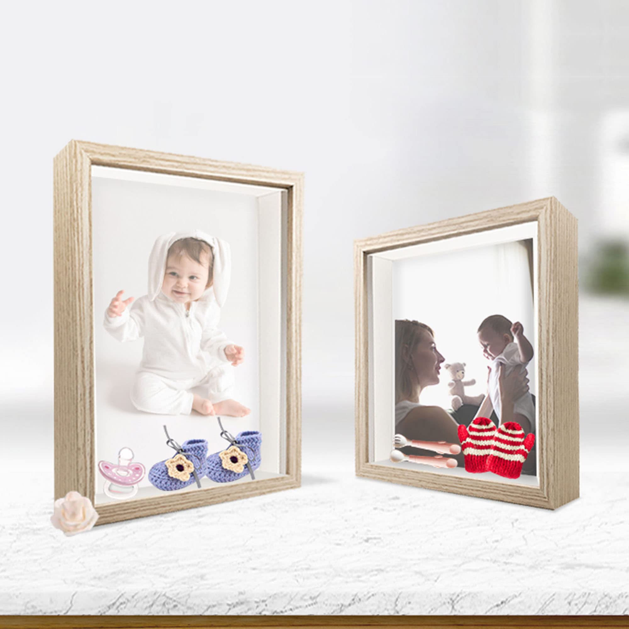 Lot de 3 cadres photo 3D en acrylique pour souvenirs, travaux manuels, billets et photos (20,3 x 20,3 cm, bois clair)