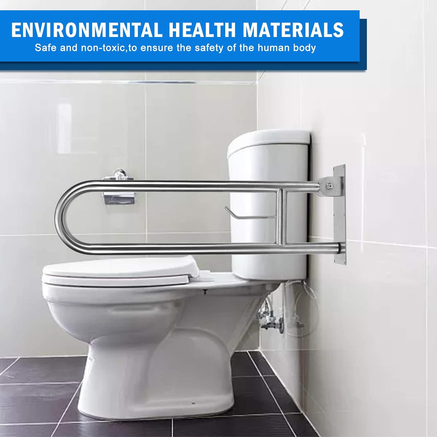 30in Handicap Grab Bars for Bathroom - Toilet Safety Rails Flip Up Grab Bar, Stainless Steel Toilet Grab Bar U-Shaped with Paper Holder for Elderly Bariatric Pregnant Disabled Commode
