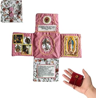Handcrafted Pocket Devotional, Catholic Devotional Small Fabric Pouch, Handcrafted Pocket Devotional Christian, with Cross, Saint Images & Prayers,for Reflection, Prayer, Spiritual Growth (Pink)