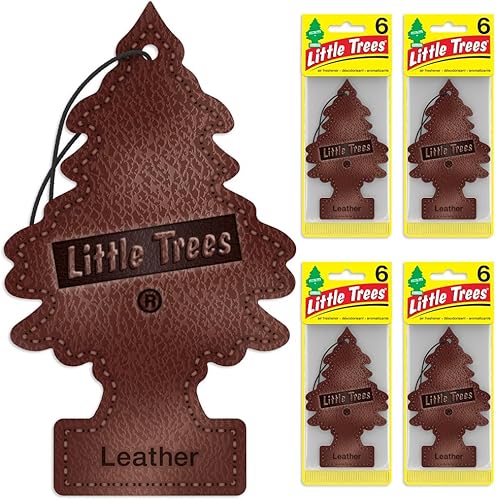 Miniatura 2 de Little Trees - Ambientador de árbol colgante que proporciona un aroma de larga duración para auto u hogar. Aroma Leather, 4 paquetes de 6