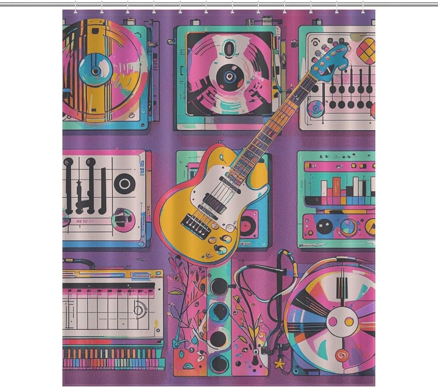Shower Curtain for Bathroom Music Theme Guitar Bath Curtain with Hooks Waterproof Bathroom Curtain Machine Washable Bathtub Curtain for Farmhouse Decor 60x72 Inch
