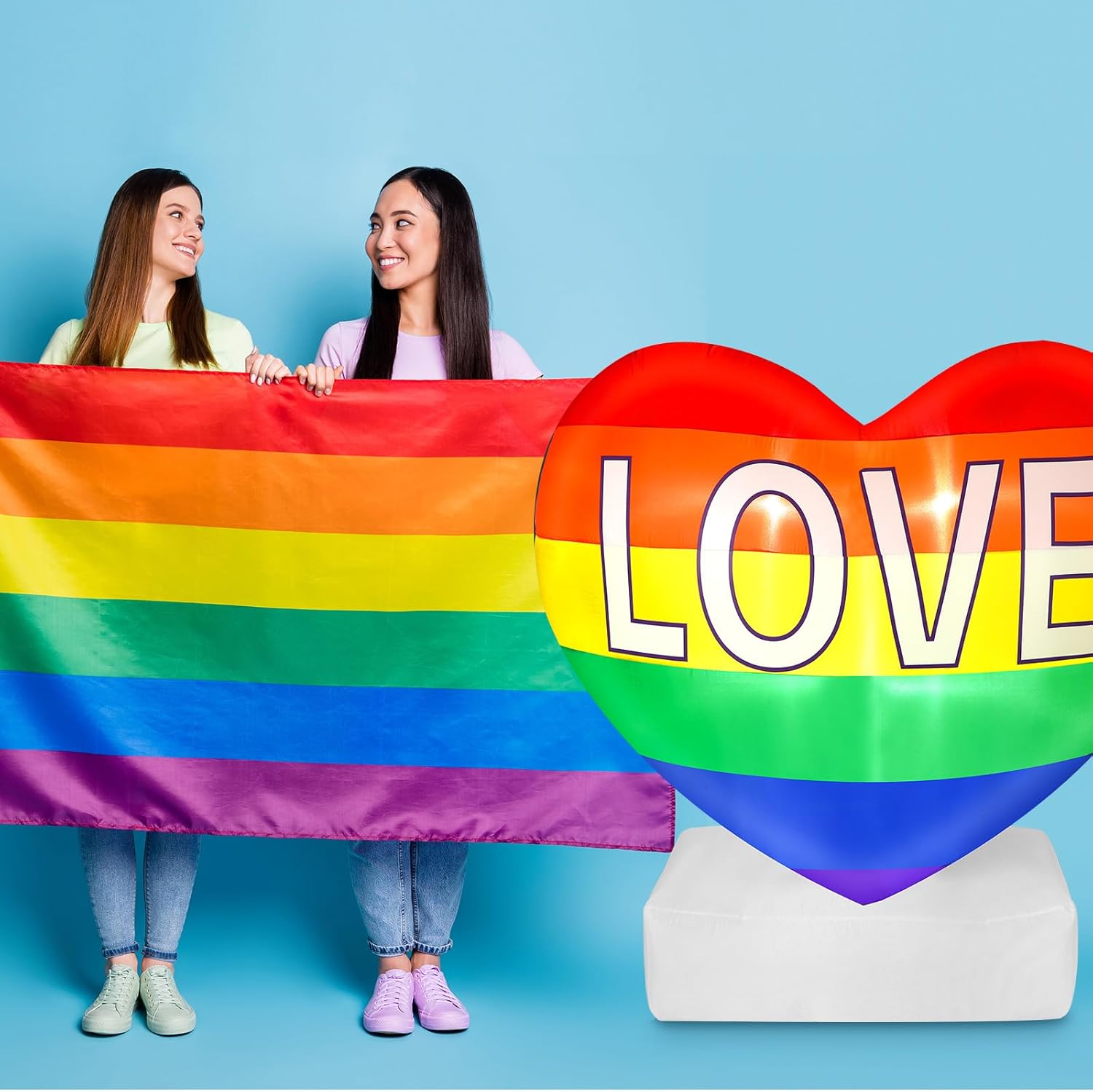 ShinyRelief Rainbow Pride Inflatables Outdoor Decorations 5 ft LGBTQ Gay Pride Love Rainbow Yard Decorations with LED Lighted Blow up Yard Lawn Community Decoration for LGBTQ Lesbian Gay Transgender