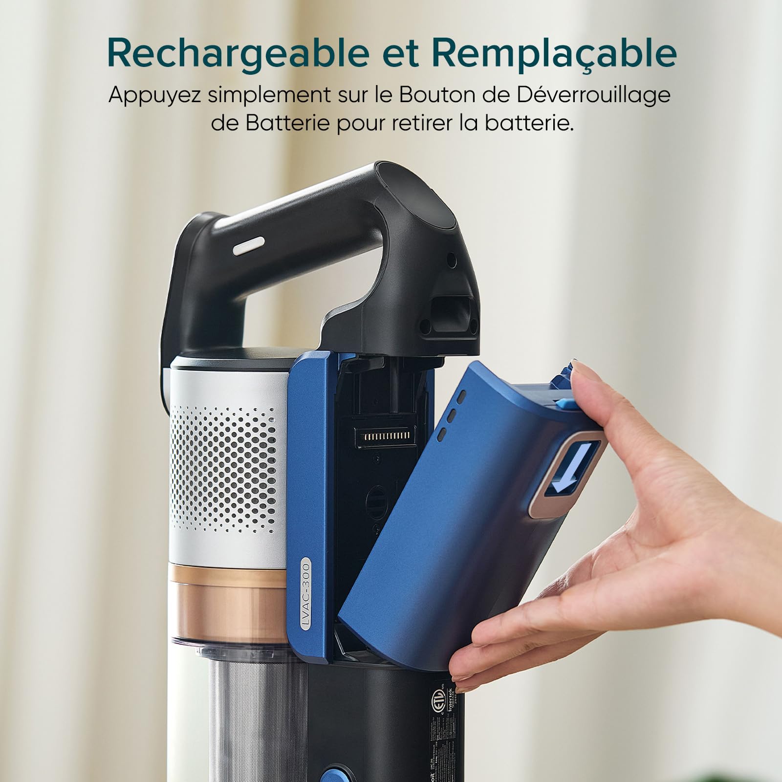 LEVOIT Batterie de Rechange d'origine pour aspirateur sans Fil LVAC 300, jusqu'à 60 Minutes d'autonomie, Batteries Lithium 3000 mAh