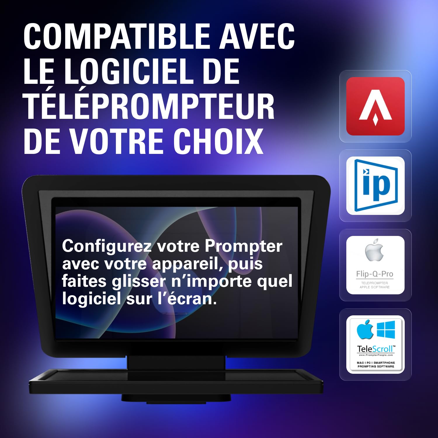 Elgato Prompter XL – Téléprompteur Grand Format avec écran Amovible, Moniteur visioconférence, pour appareils Photo et caméras de Studio, Installation Simple par USB-C 3.2 (PC&Mac)