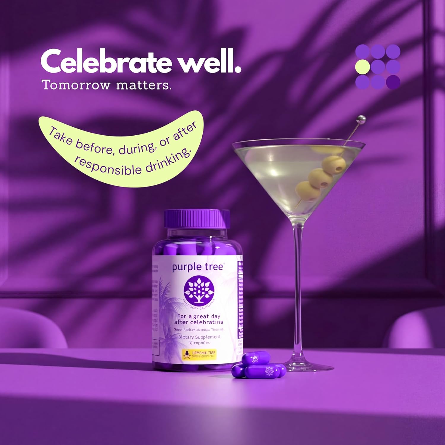 purple tree Post-Celebration Wellness Supplement for Liver Support & Hydration | Liposomal Dihydromyricetin (DHM), L-Glutathione, Milk Thistle, B Vitamins, Minerals, Willow Bark | 30 Pills - Image 2