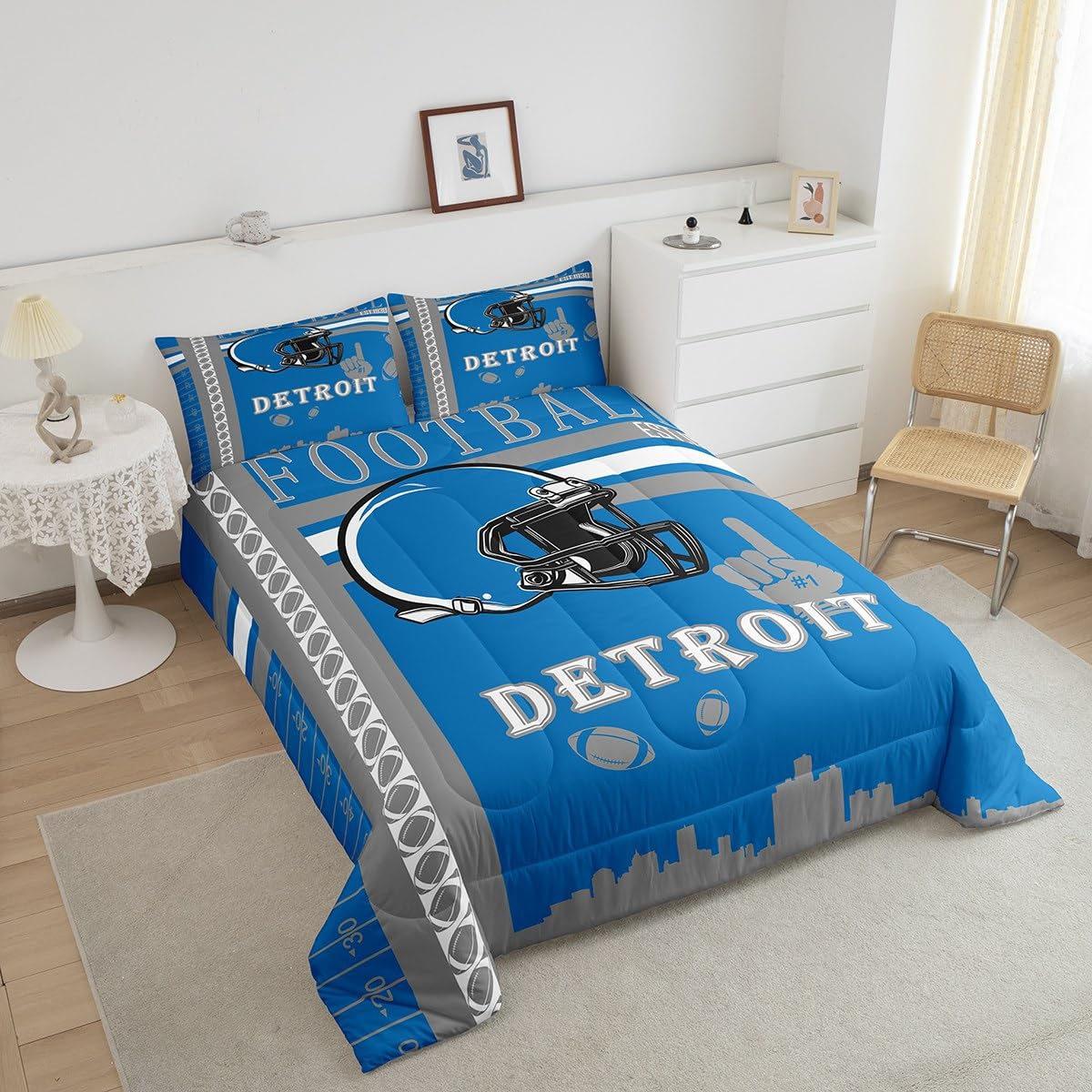Football Comforter Set For Boys - 3D Printed Green Football Bedding Queen Size - Includes 1 Comforter & 2 Pillow Shams - View #9