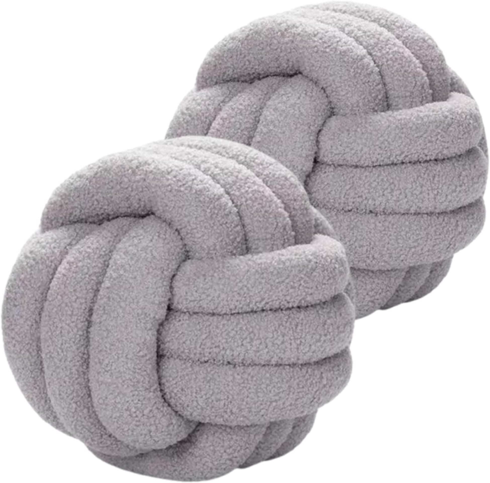 Bright Hope Knot Pillow Ball | 2 Neutral Throw Pillows | Round Pillows Decorative Throw Pillows for Bed Office Couch Playroom (Set of 2-8.6 Inch Gray Teddy Knot Pillows)