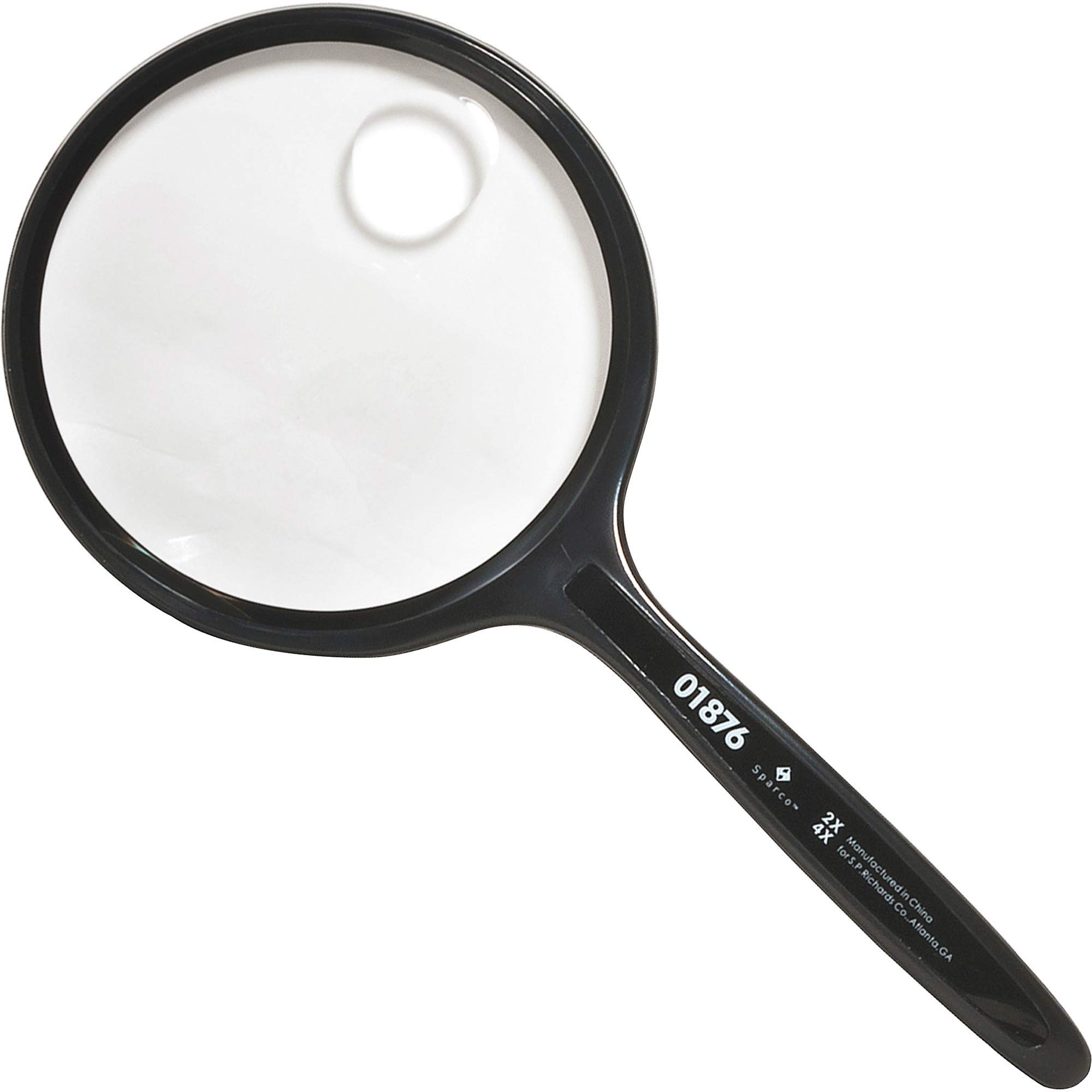 Sparco 01876 Round Hand-Held Magnifier,2X Main/4X Bifocal, 3-1/2-Inch, BK
