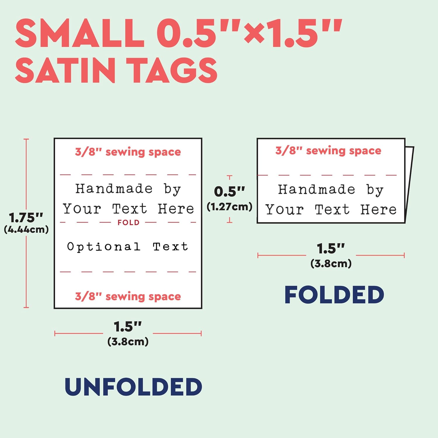 Custom Satin Fabric Labels for Handmade Items – Folded Sewing Tags with Personalized Text – Washable Precut Quilt, Blanket & Clothing Labels – Small Business Branding – 1.5”x0.5” - SA01