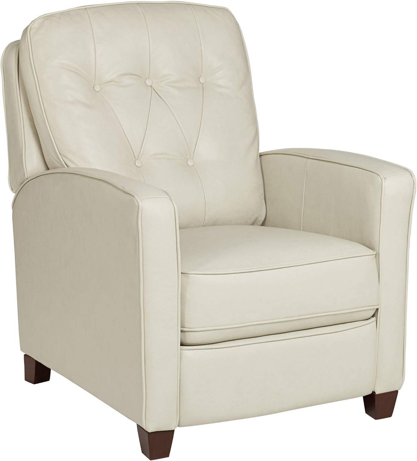 Livorno White Pearl Leather Recliner Chair Modern Armchair Comfortable Push Manual Reclining Footrest Upholstered Tufted Back for Bedroom Living Room Reading Home Relax Office