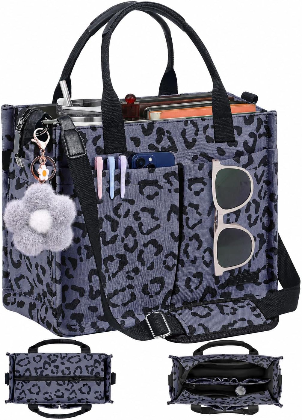 FIORETTO Womens Canvas Tote Bag Purse with Individual Compartment, Zipper Top, Reinforced Bottom & Luggage Sleeve