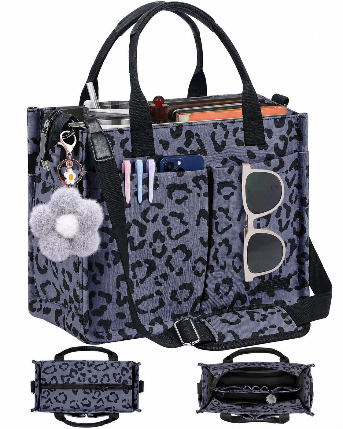 FIORETTO Womens Canvas Tote Bag Purse with Individual Compartment, Zipper Top, Reinforced Bottom &amp; Luggage Sleeve