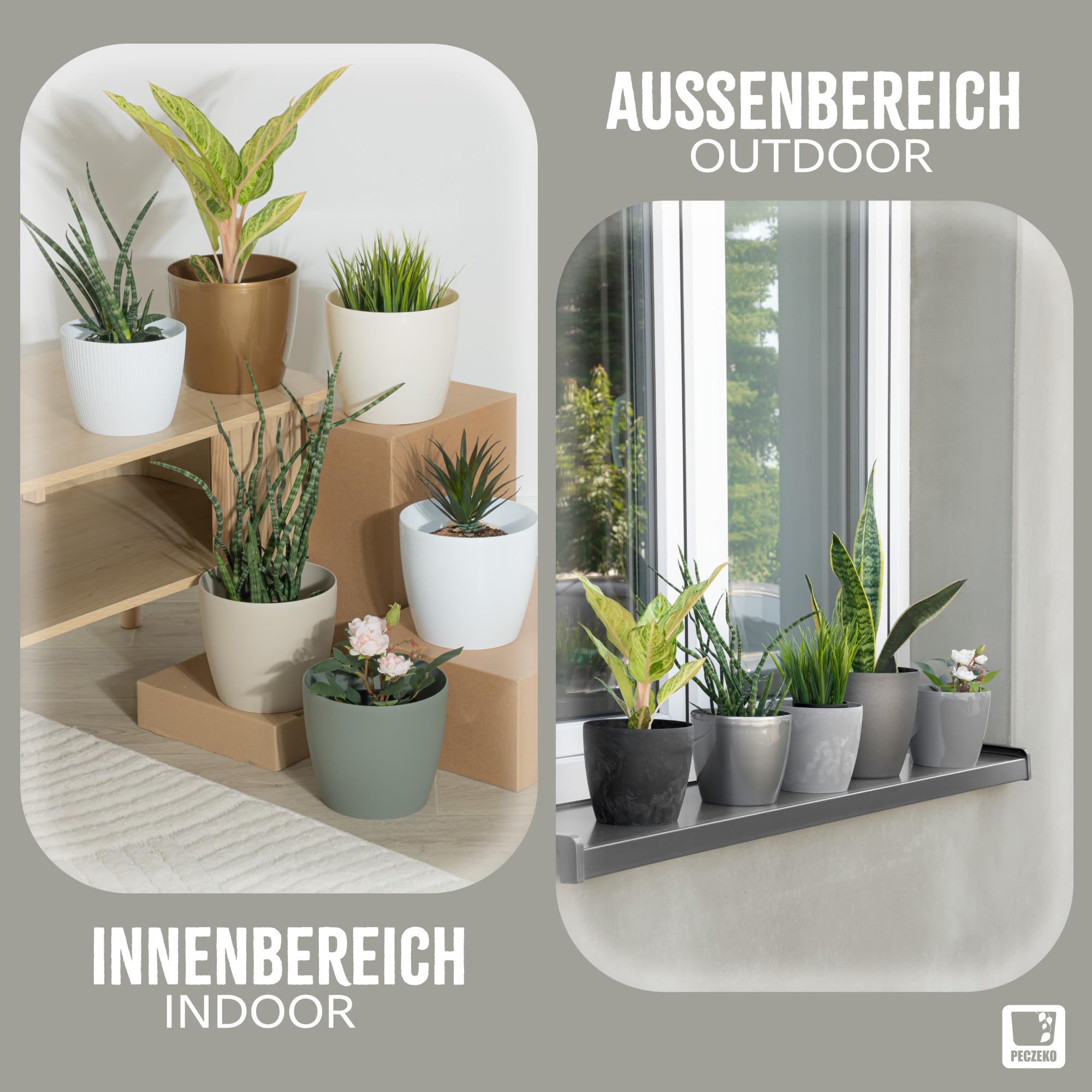 Set di 2 vasi decorativi per fiori ed erbe aromatiche, resistenti e leggeri, rotondi, in plastica, per soggiorno e sala da pranzo, cucina, terrazza, balcone, (bianco, diametro 36 cm)