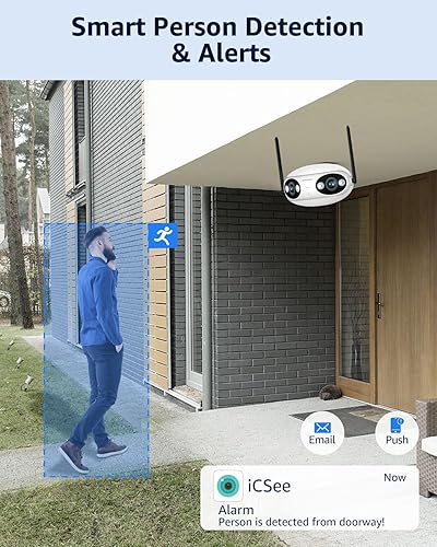Miniatura 5 de Cámara de seguridad para exteriores 2K, cámaras IP inalámbricas WiFi para seguridad en el hogar, doble lente ultra gran angular de 180°, detección