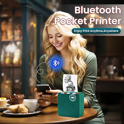 Miniatura 3 de Omezizy Mini impresora térmica Bluetooth, mini impresora de bolsillo inalámbrica, mini impresora de calcomanías sin tinta M02S, cápsula de