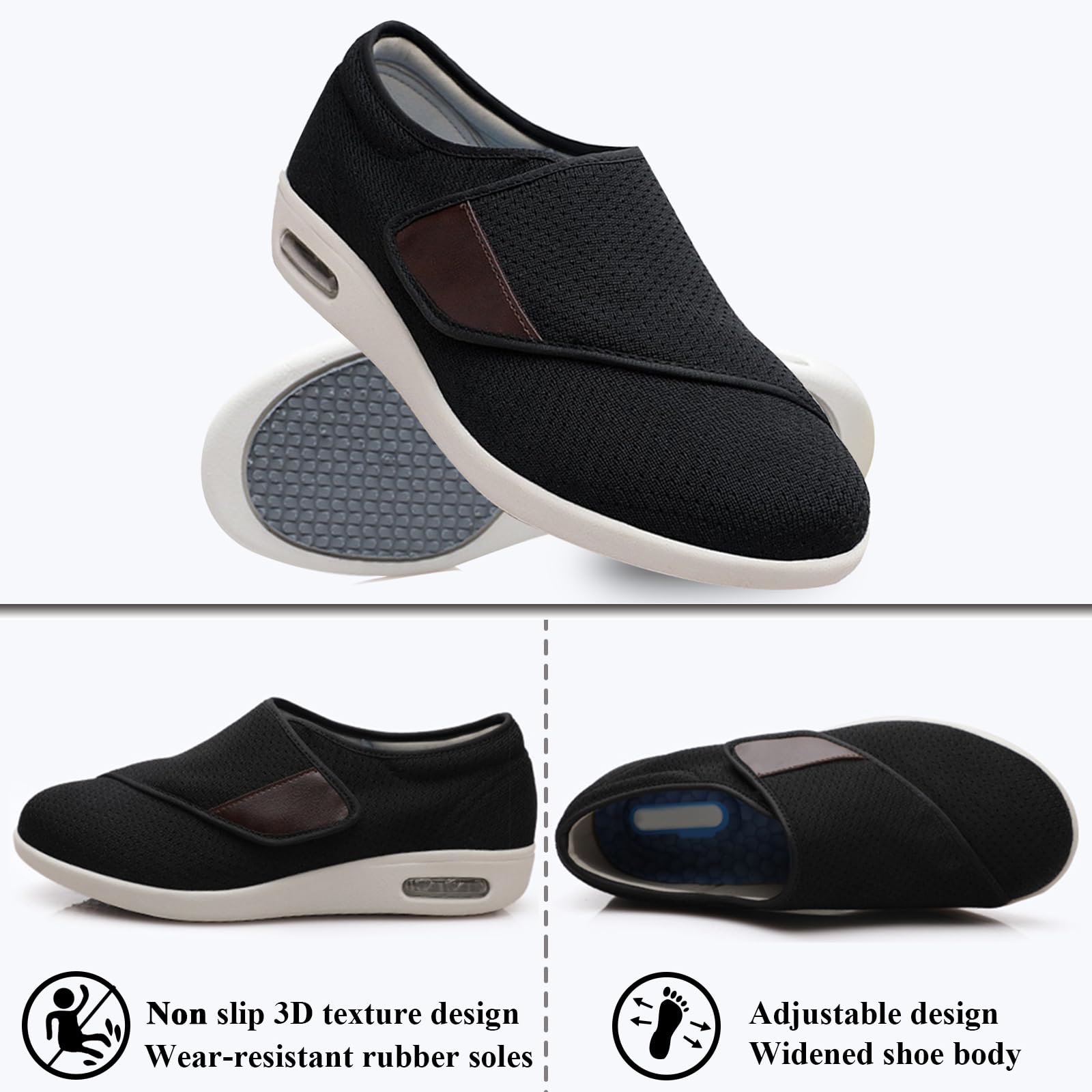Buty dla diabetyków dla kobiet i mężczyzn, bardzo szerokie, lekkie, regulowane zapięcie, oddychające buty do chodzenia z antypoślizgowymi, dla osób starszych, opuchnięte stopy